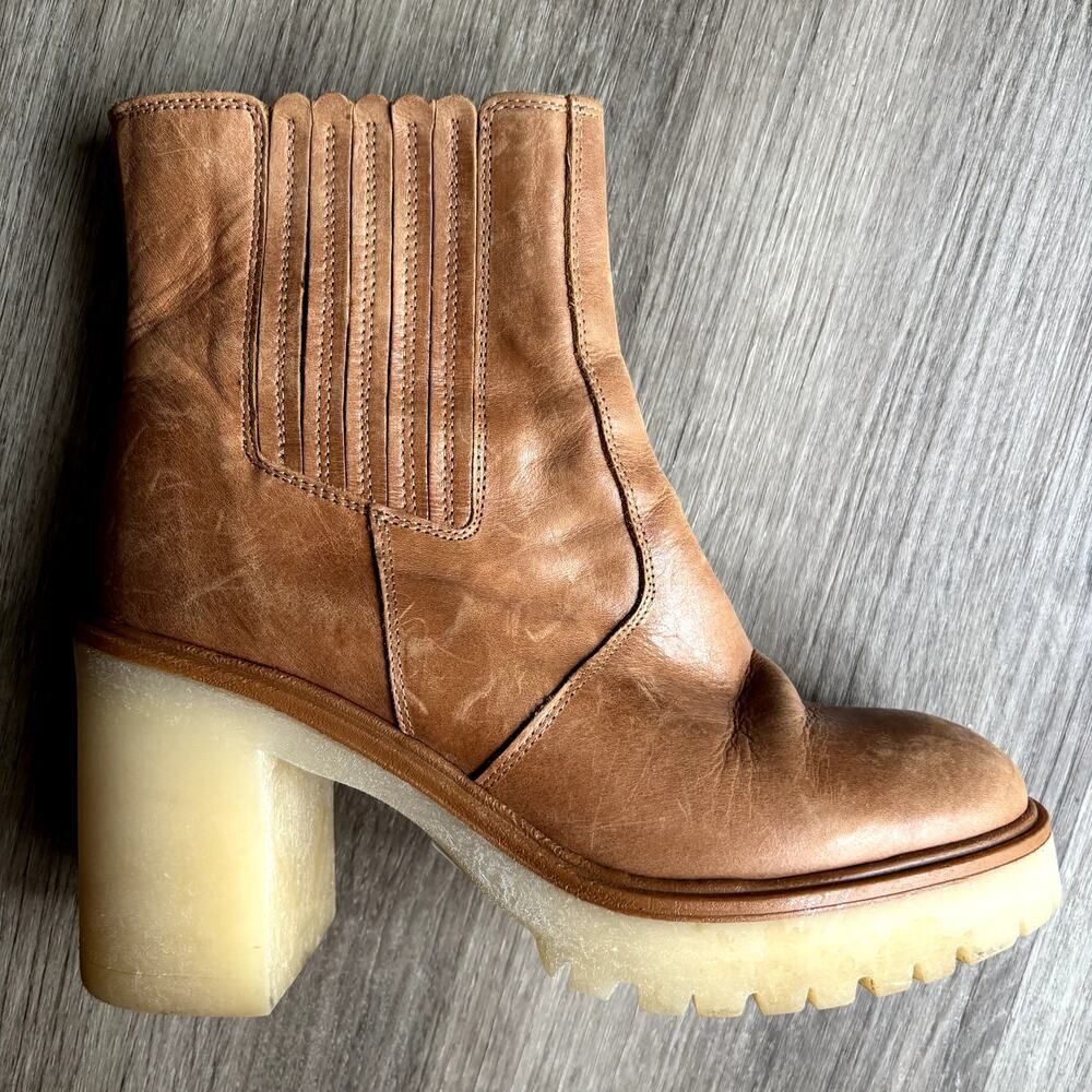 Free People James Chelsea Tan Leather Block Heel Boot EU 39 US 9​​ - Picture 2 of 9